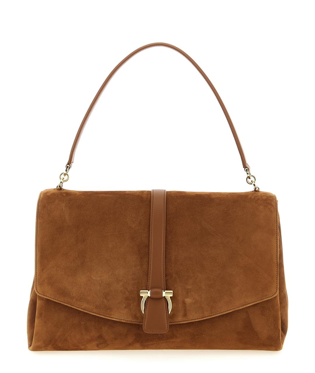 FERRAGAMO Коричневая замшевая сумка через плечо, фото 1