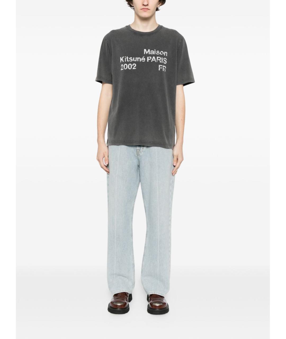 MAISON KITSUNE Серая хлопковая футболка, фото 5
