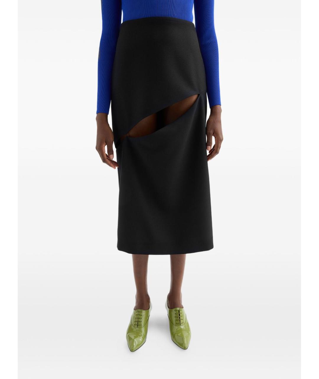 JIL SANDER Черная шерстяная юбка миди, фото 2