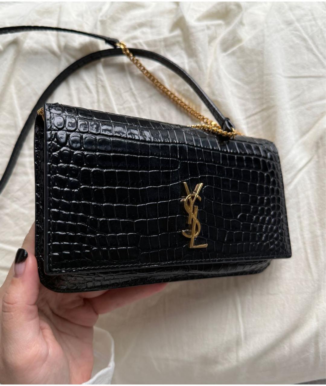 SAINT LAURENT Черная сумка через плечо из лакированной кожи, фото 2