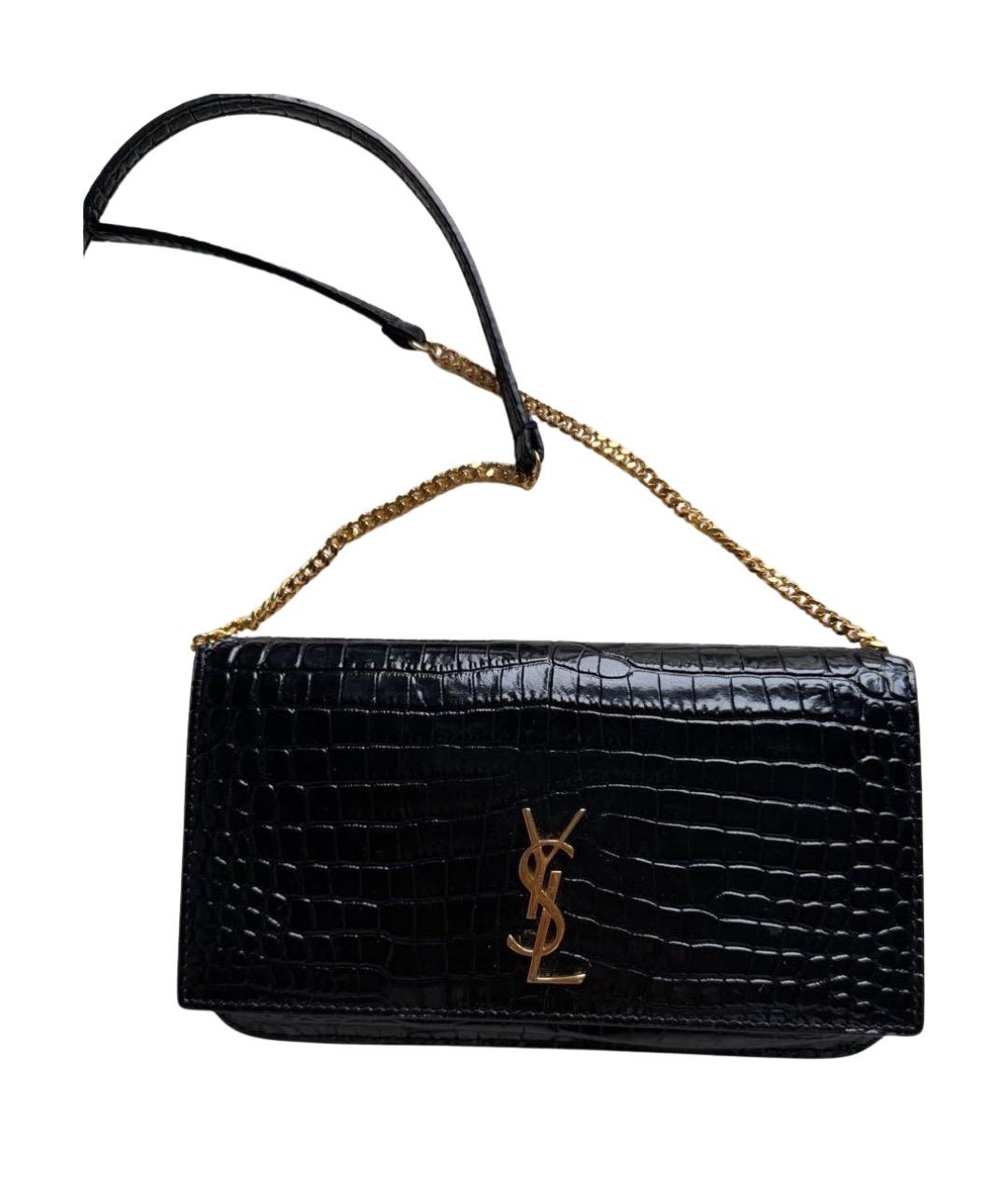 SAINT LAURENT Черная сумка через плечо из лакированной кожи, фото 1