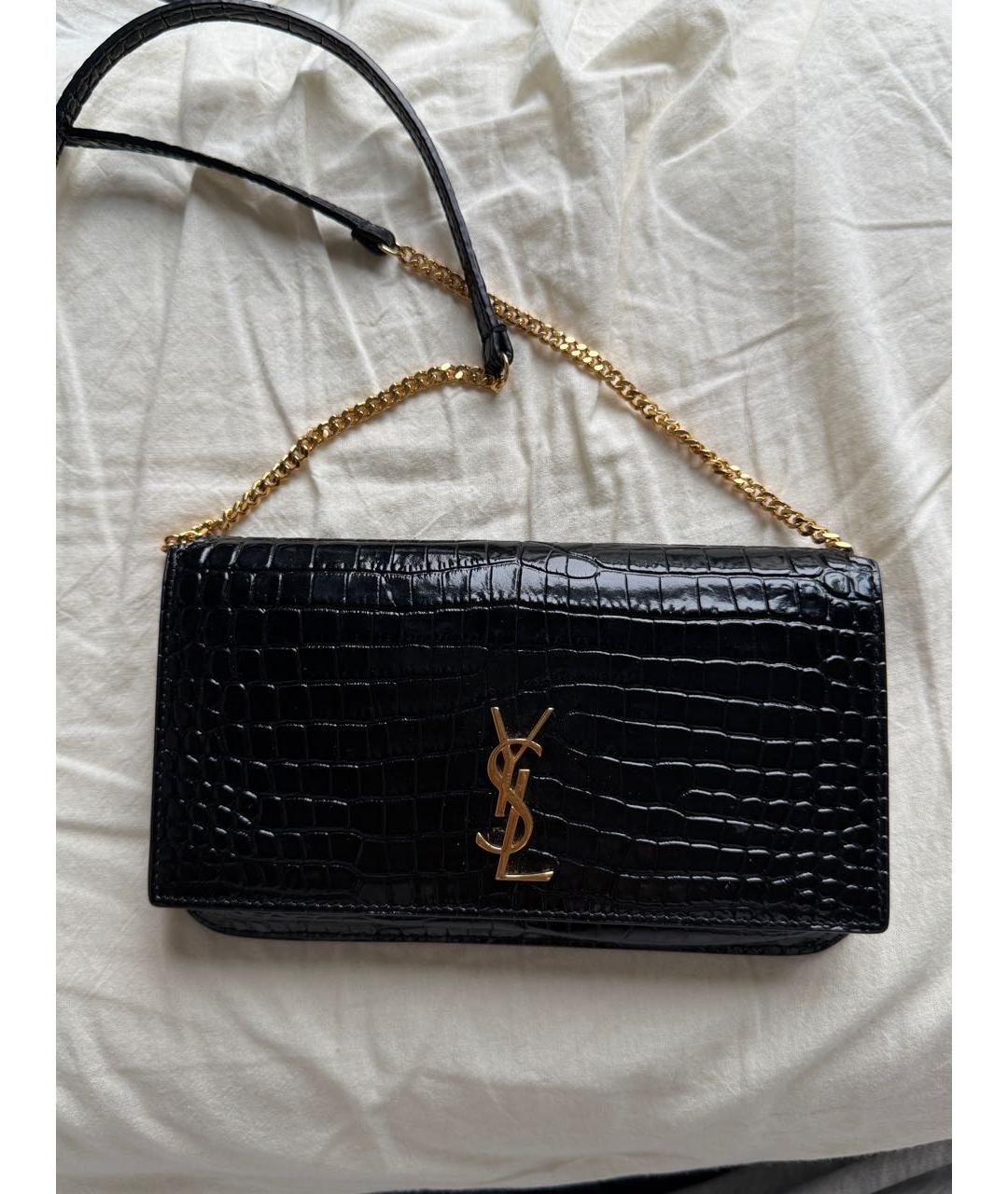 SAINT LAURENT Черная сумка через плечо из лакированной кожи, фото 5