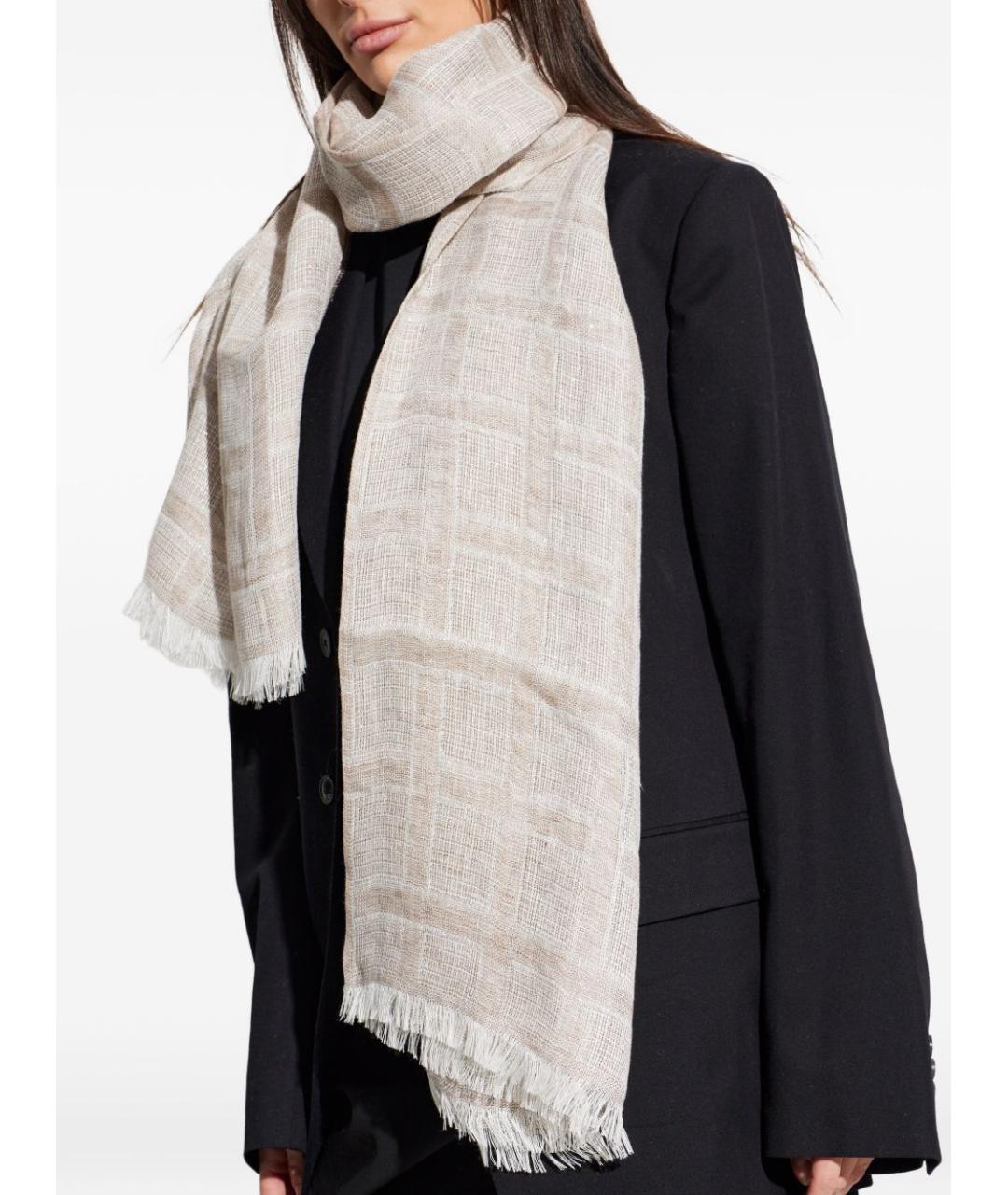 EMPORIO ARMANI Бежевый льняной шарф, фото 2