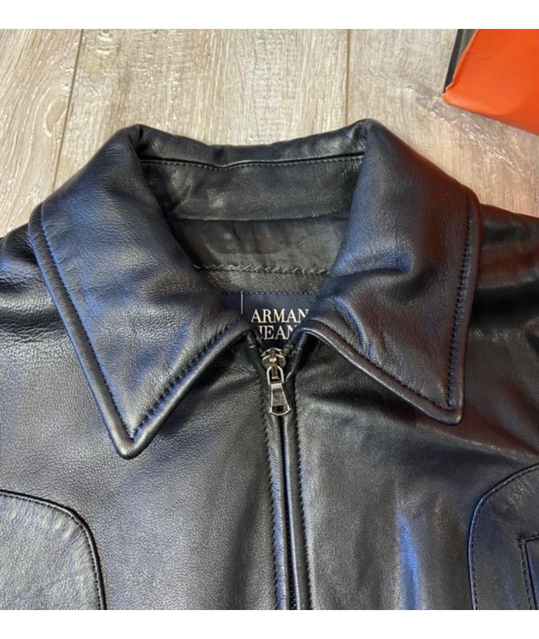 ARMANI JEANS Черная кожаная куртка, фото 4