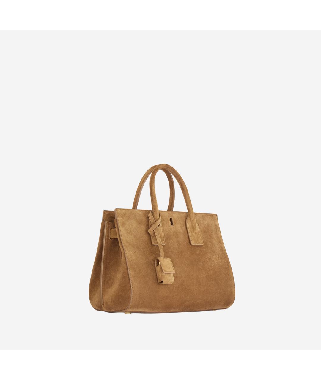 SAINT LAURENT Коричневая замшевая сумка тоут, фото 2