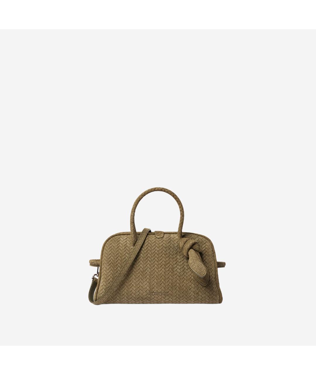 JACQUEMUS Хаки замшевая сумка тоут, фото 5