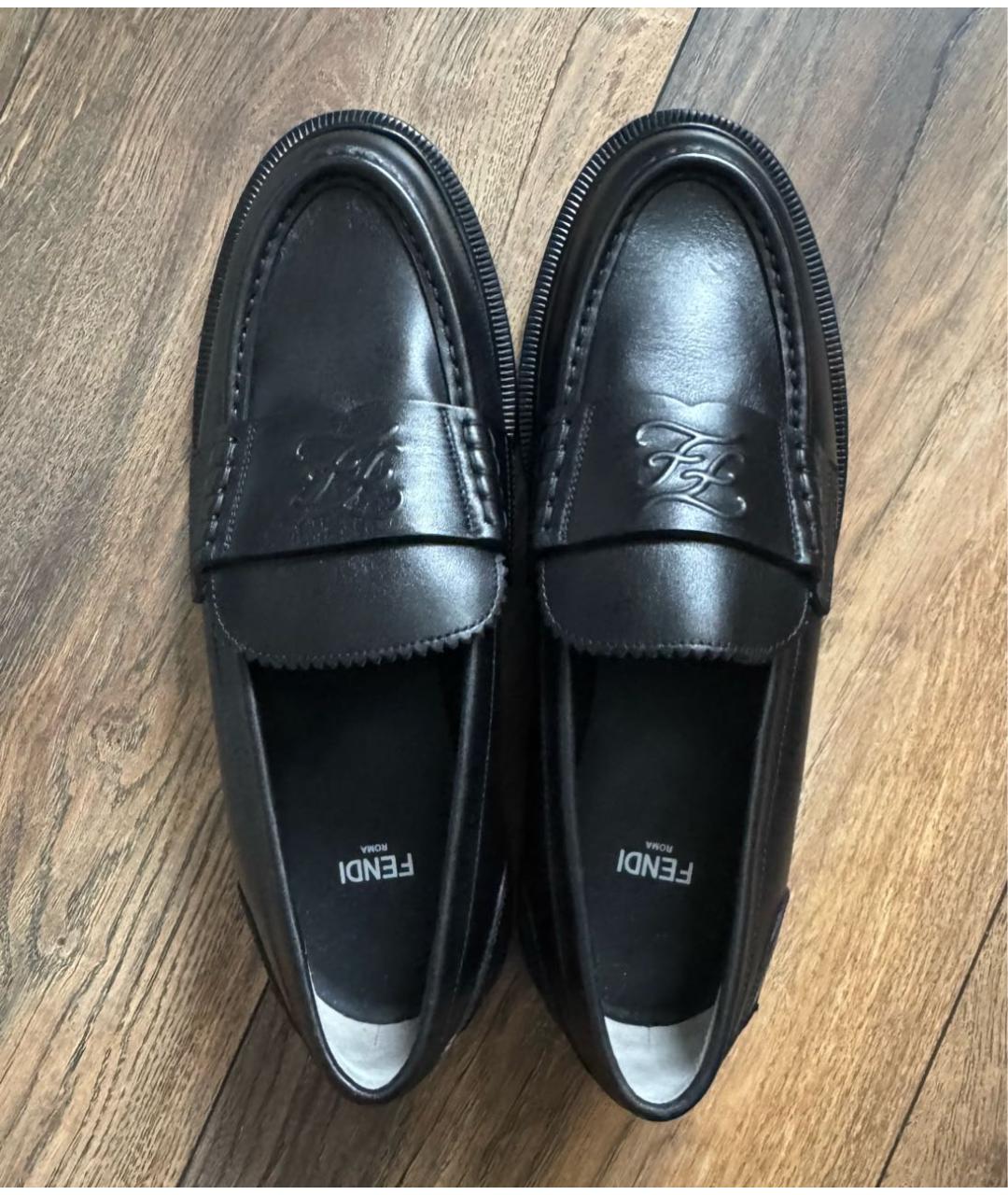 FENDI Черные кожаные лоферы, фото 3