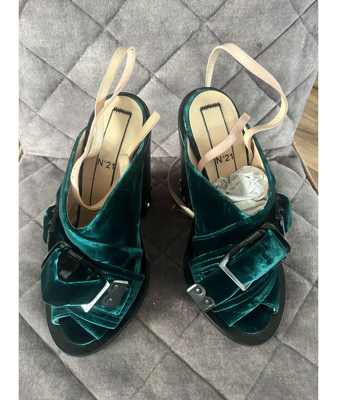 NO. 21 Зеленые текстильные босоножки, фото 3