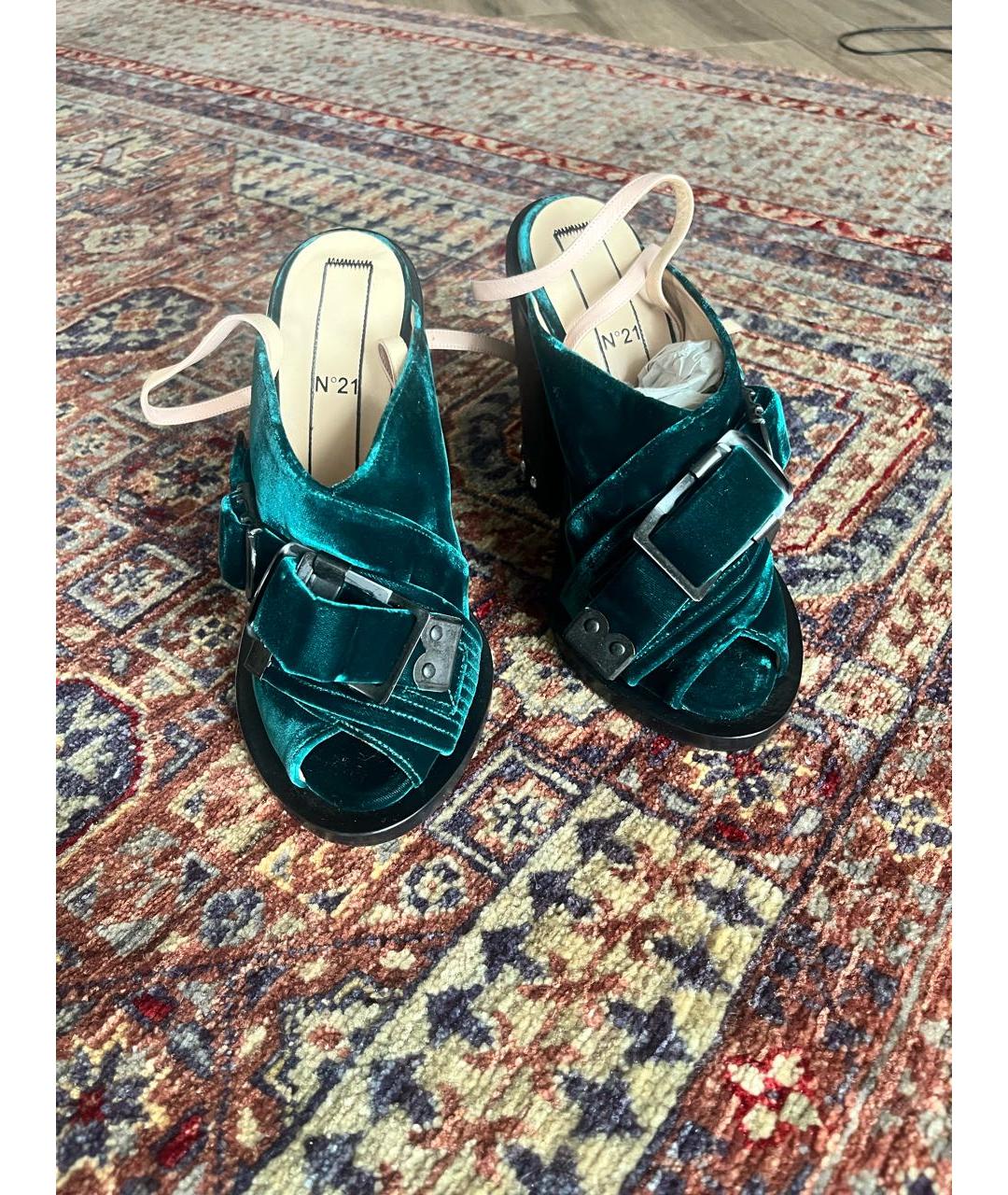 NO. 21 Зеленые текстильные босоножки, фото 2