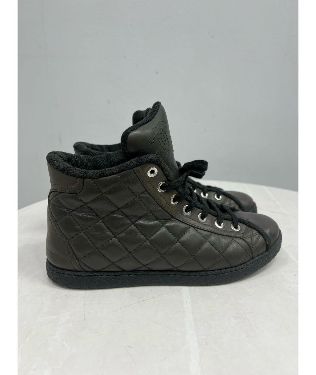 CHANEL Антрацитовые кожаные кроссовки, фото 8