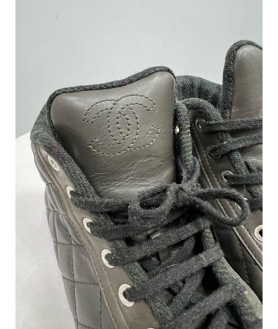 CHANEL Антрацитовые кожаные кроссовки, фото 5