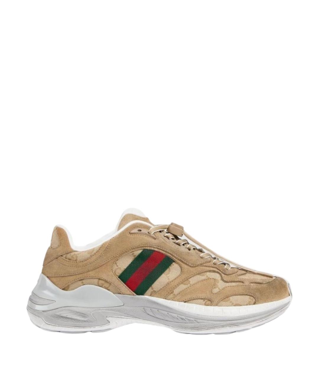 GUCCI Бежевые замшевые низкие кроссовки / кеды, фото 1