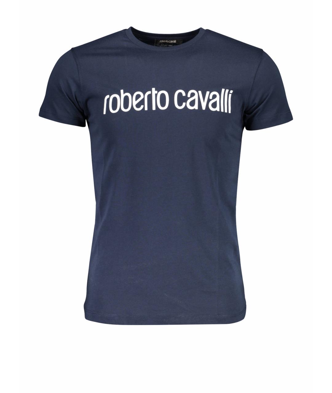 ROBERTO CAVALLI Темно-синяя хлопковая футболка, фото 1