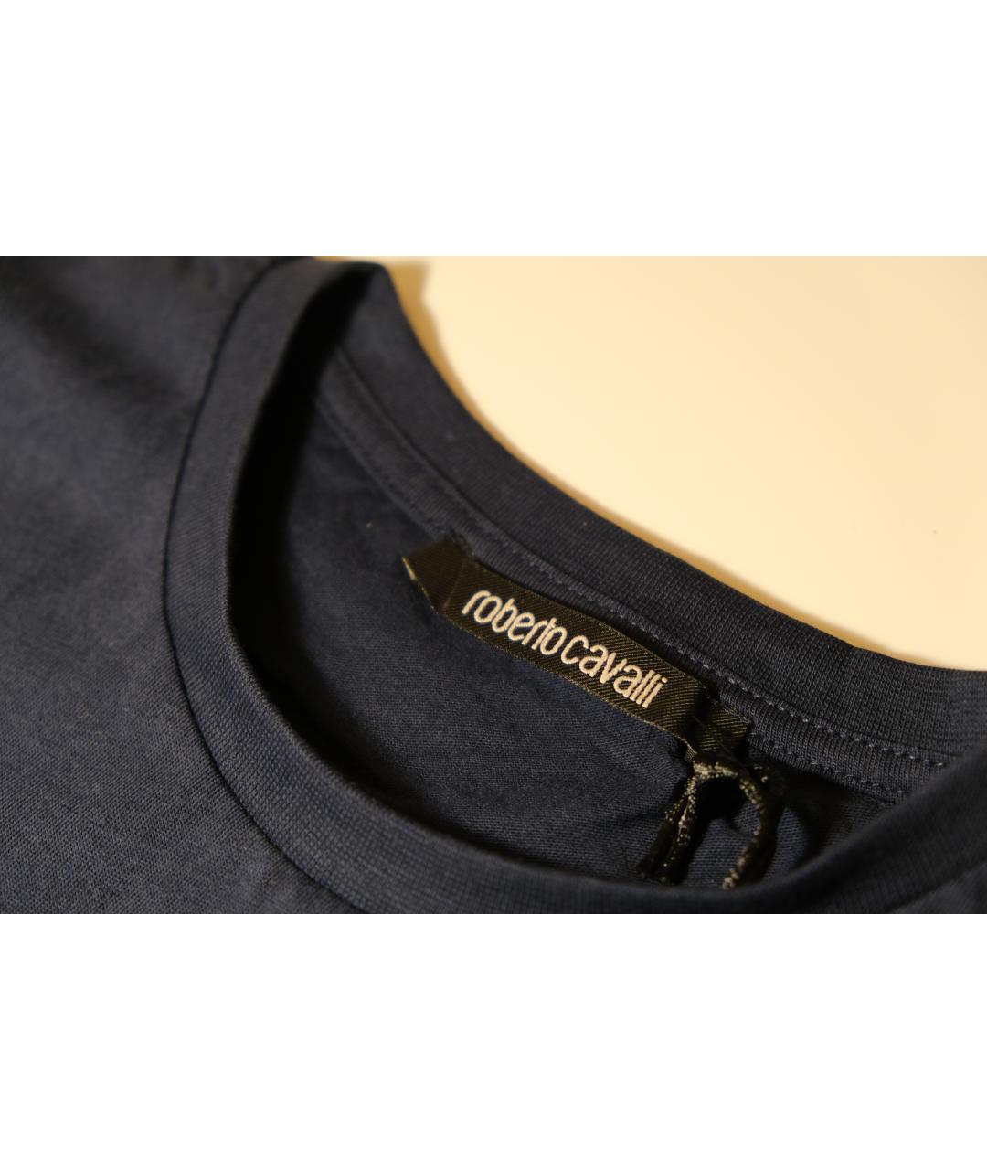 ROBERTO CAVALLI Темно-синяя хлопковая футболка, фото 4