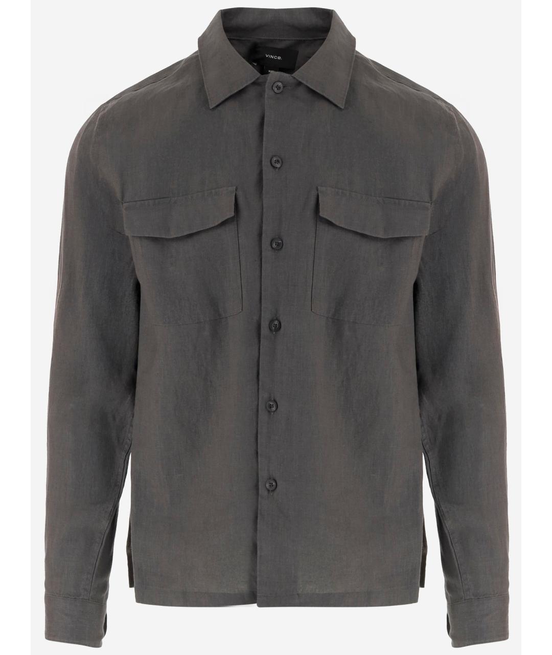 VINCE Серая льняная кэжуал рубашка, фото 4