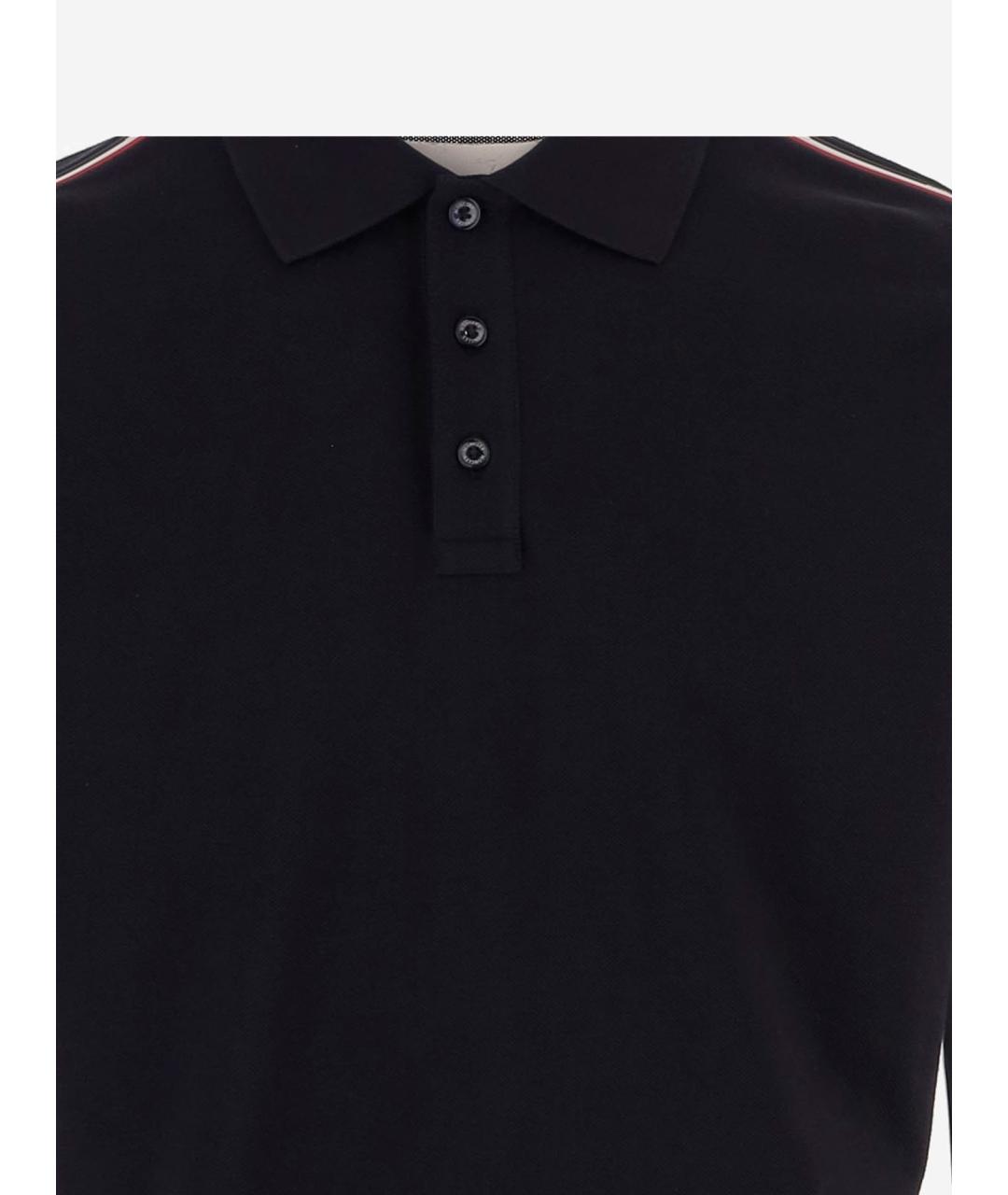 MONCLER Черное хлопковое поло с коротким рукавом, фото 3