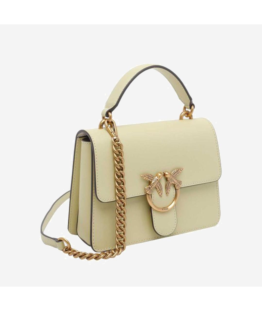 PINKO Желтая кожаная сумка с короткими ручками, фото 2