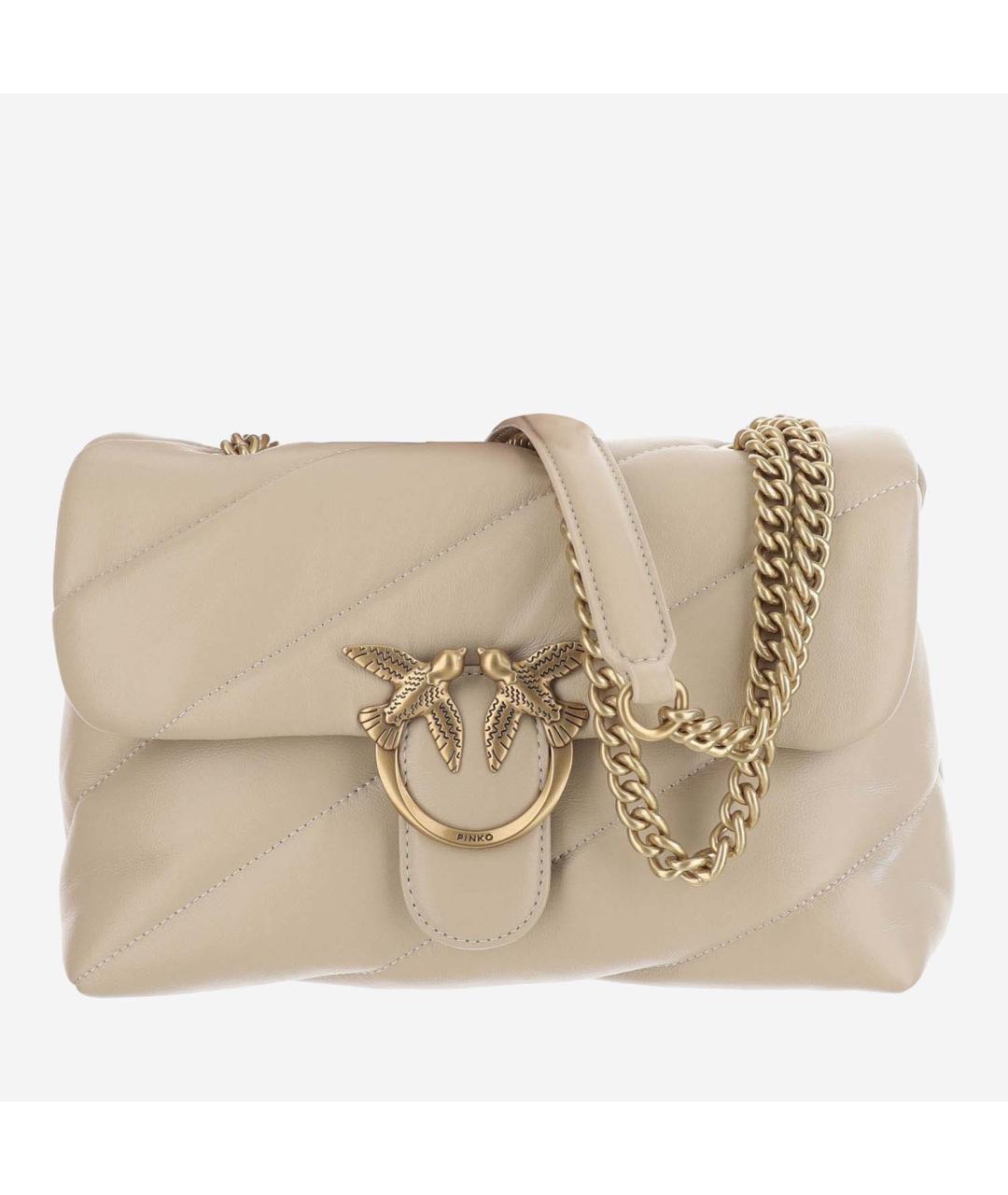 PINKO Бежевая кожаная сумка через плечо, фото 5