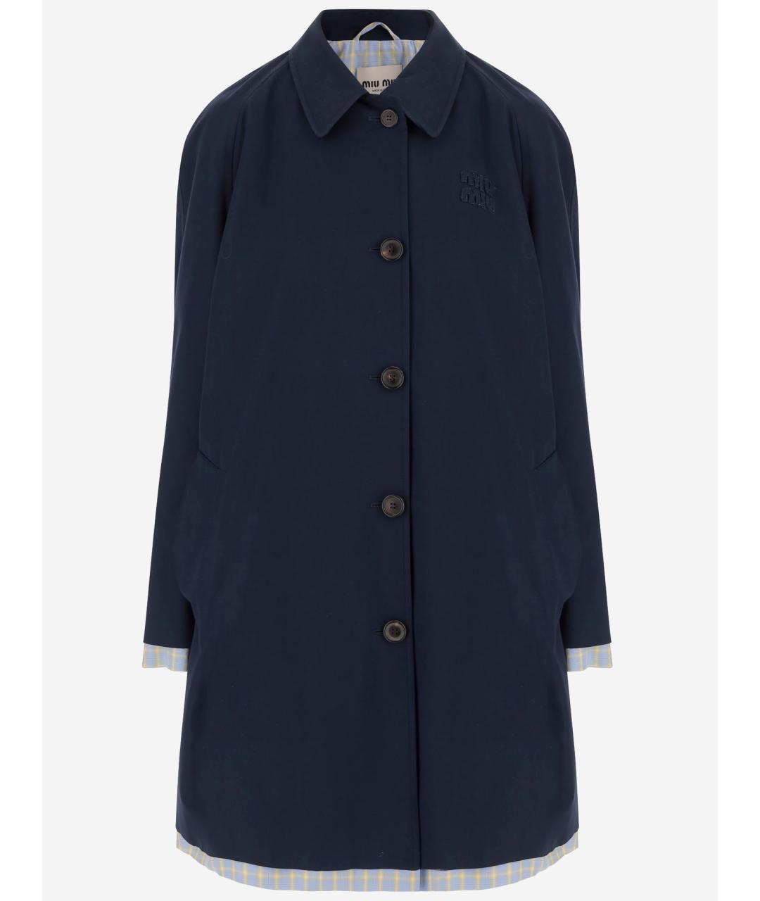 MIU MIU Темно-синий хлопковый тренч/плащ, фото 4