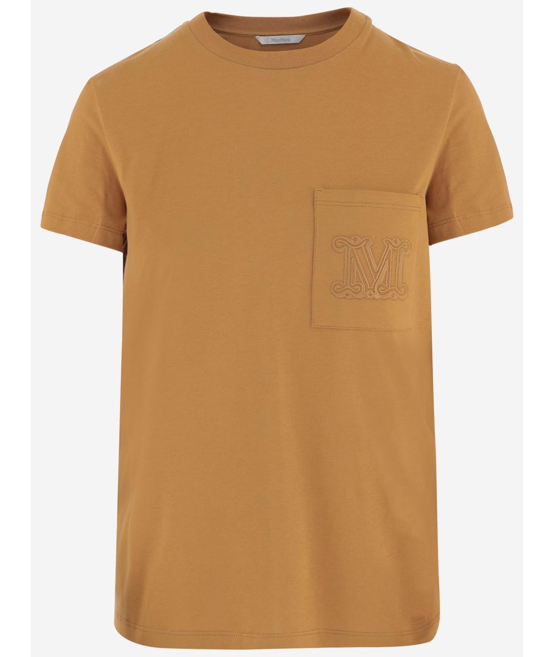 MAX MARA Коричневая хлопковая футболка, фото 1