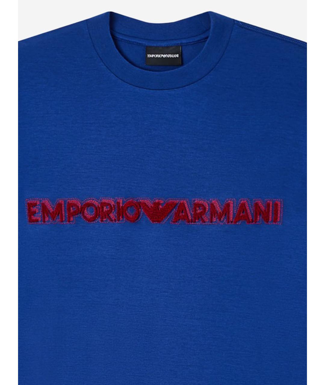 EMPORIO ARMANI Синяя хлопковая футболка, фото 3