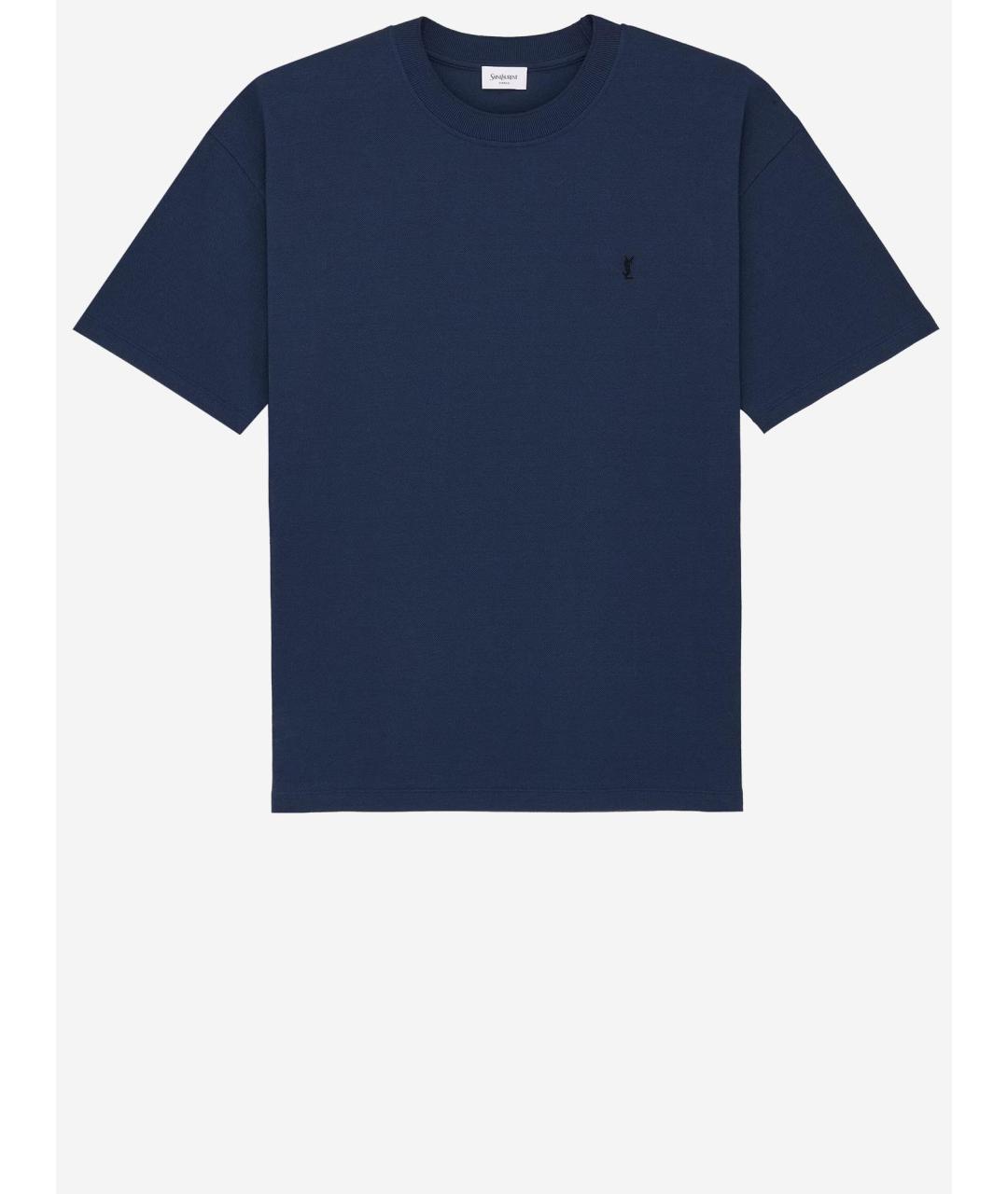 SAINT LAURENT Синяя хлопко-полиэстеровая футболка, фото 4