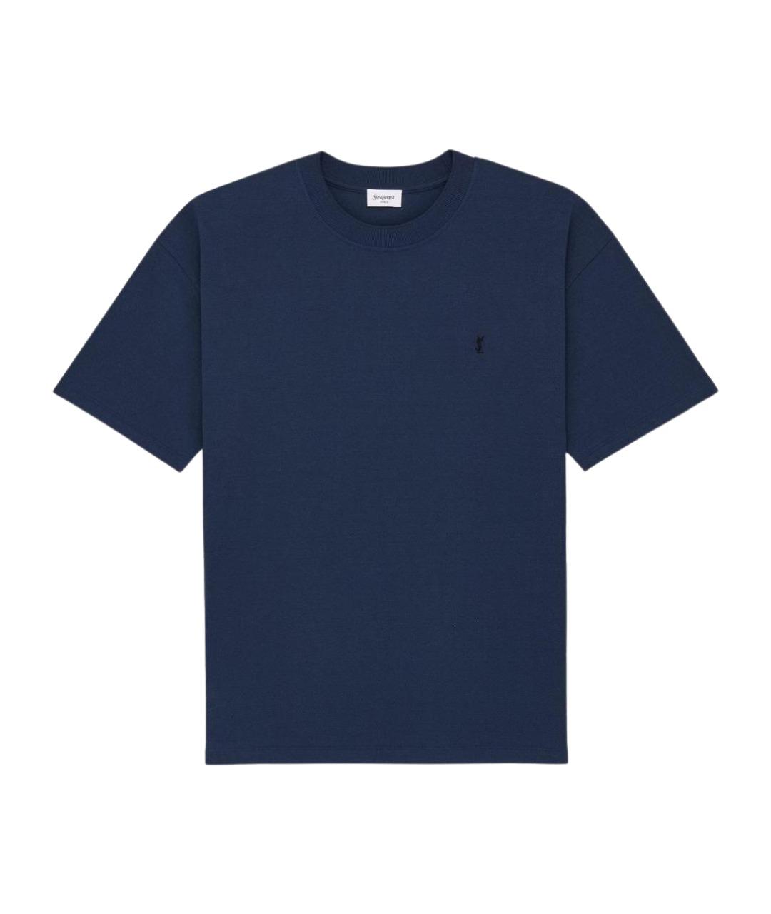 SAINT LAURENT Синяя хлопко-полиэстеровая футболка, фото 1