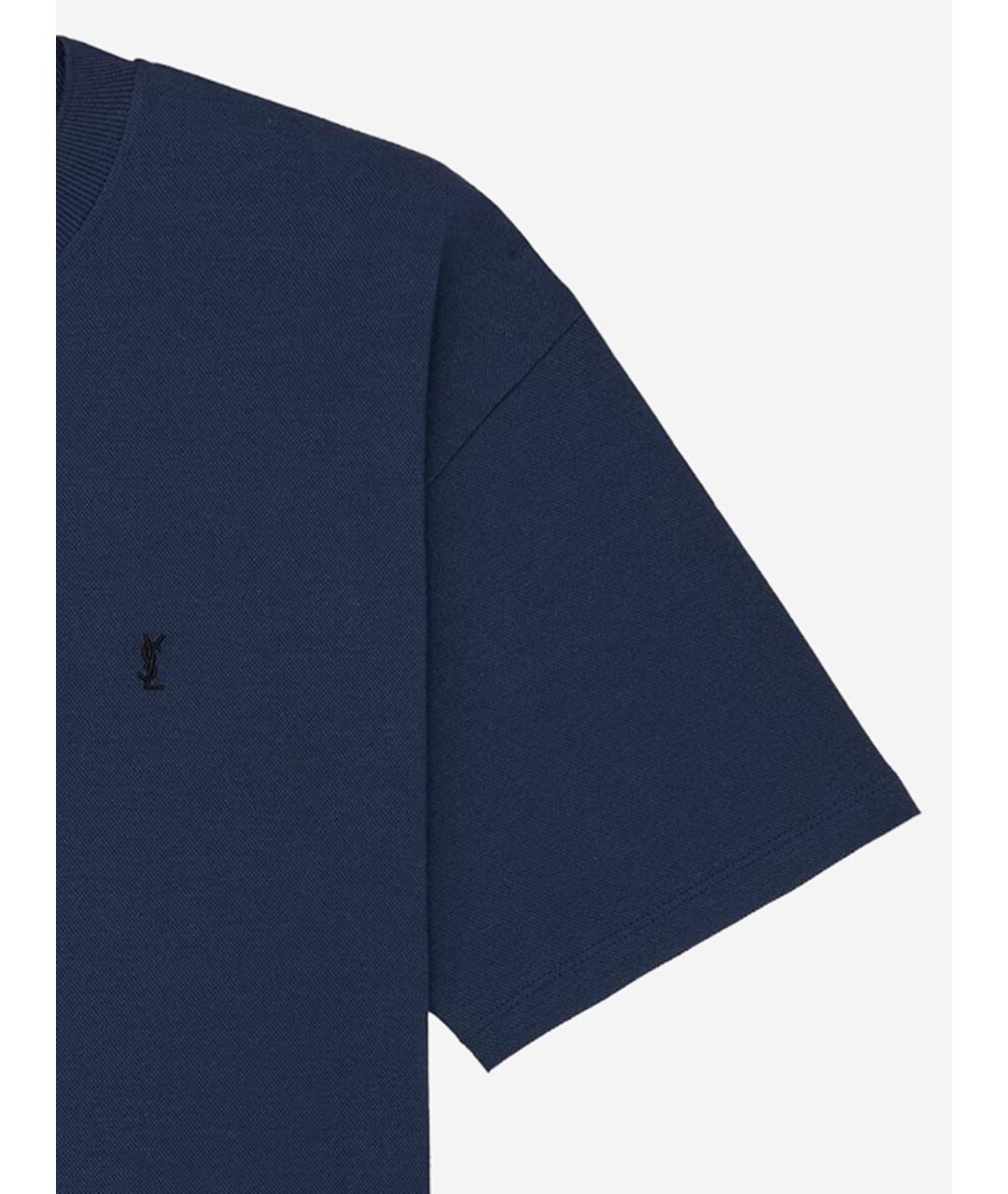 SAINT LAURENT Синяя хлопко-полиэстеровая футболка, фото 3