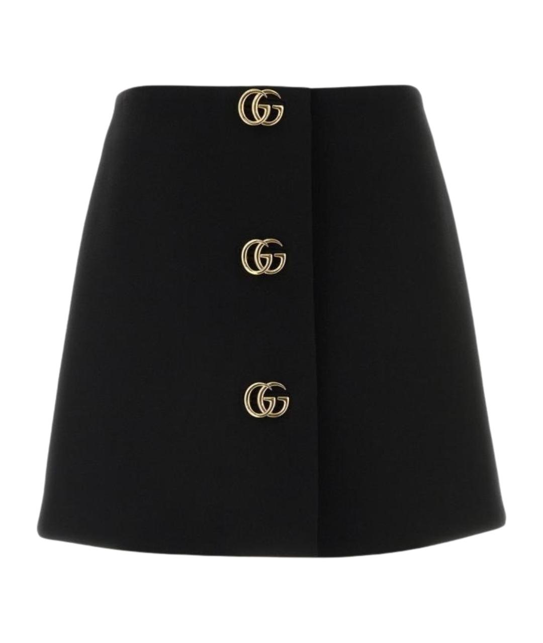 GUCCI Черная шерстяная юбка мини, фото 1