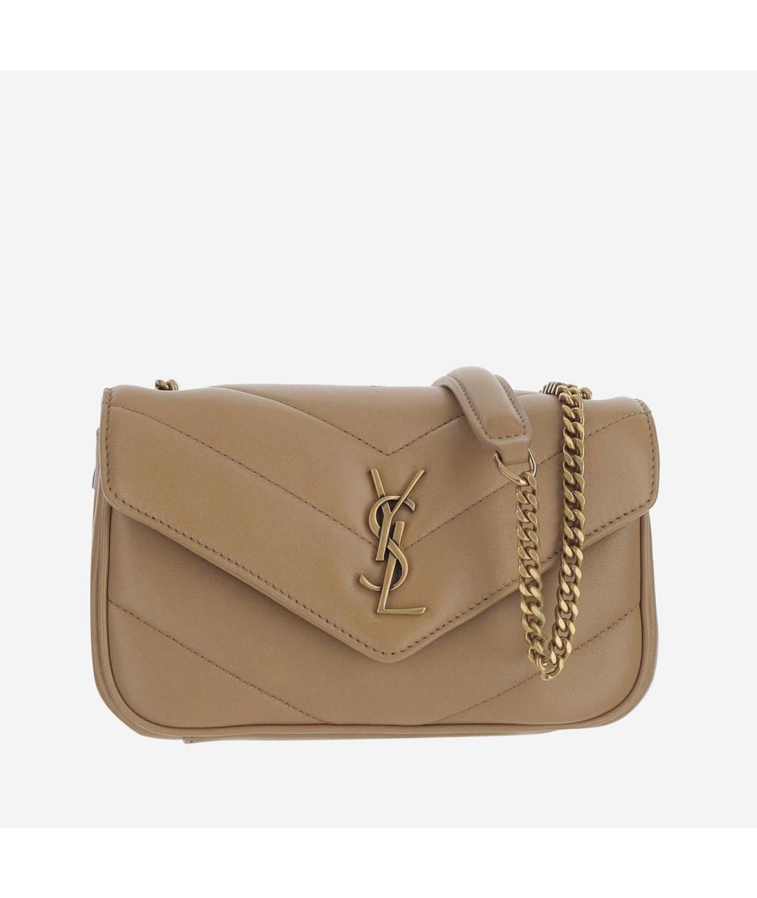 SAINT LAURENT Бежевая кожаная сумка через плечо, фото 5