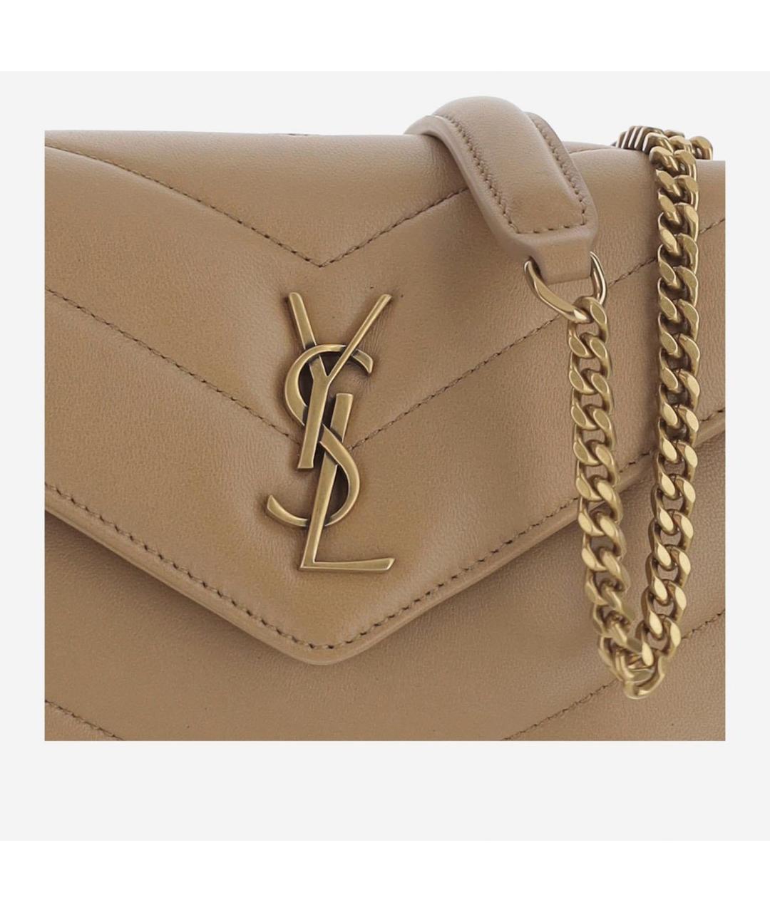 SAINT LAURENT Бежевая кожаная сумка через плечо, фото 4