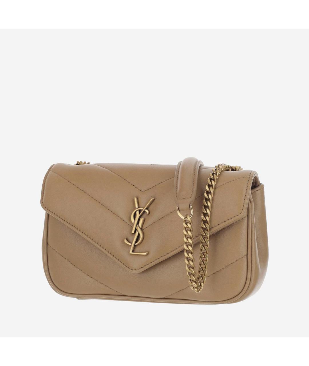 SAINT LAURENT Бежевая кожаная сумка через плечо, фото 2