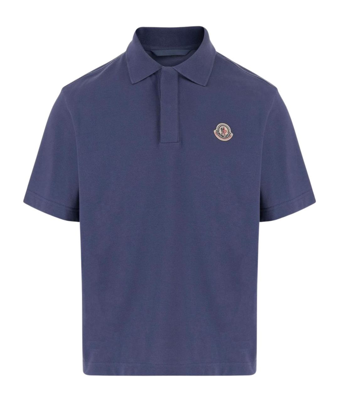 MONCLER Синее хлопковое поло с коротким рукавом, фото 1