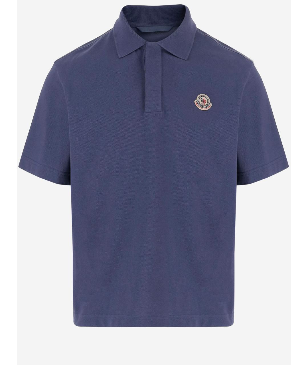 MONCLER Синее хлопковое поло с коротким рукавом, фото 4