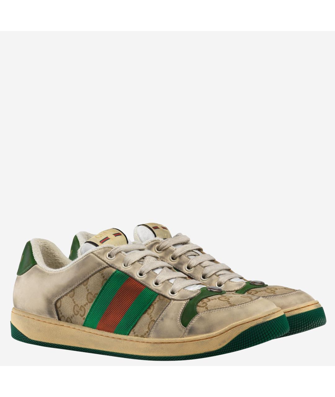 GUCCI Бежевые кожаные низкие кроссовки / кеды, фото 3