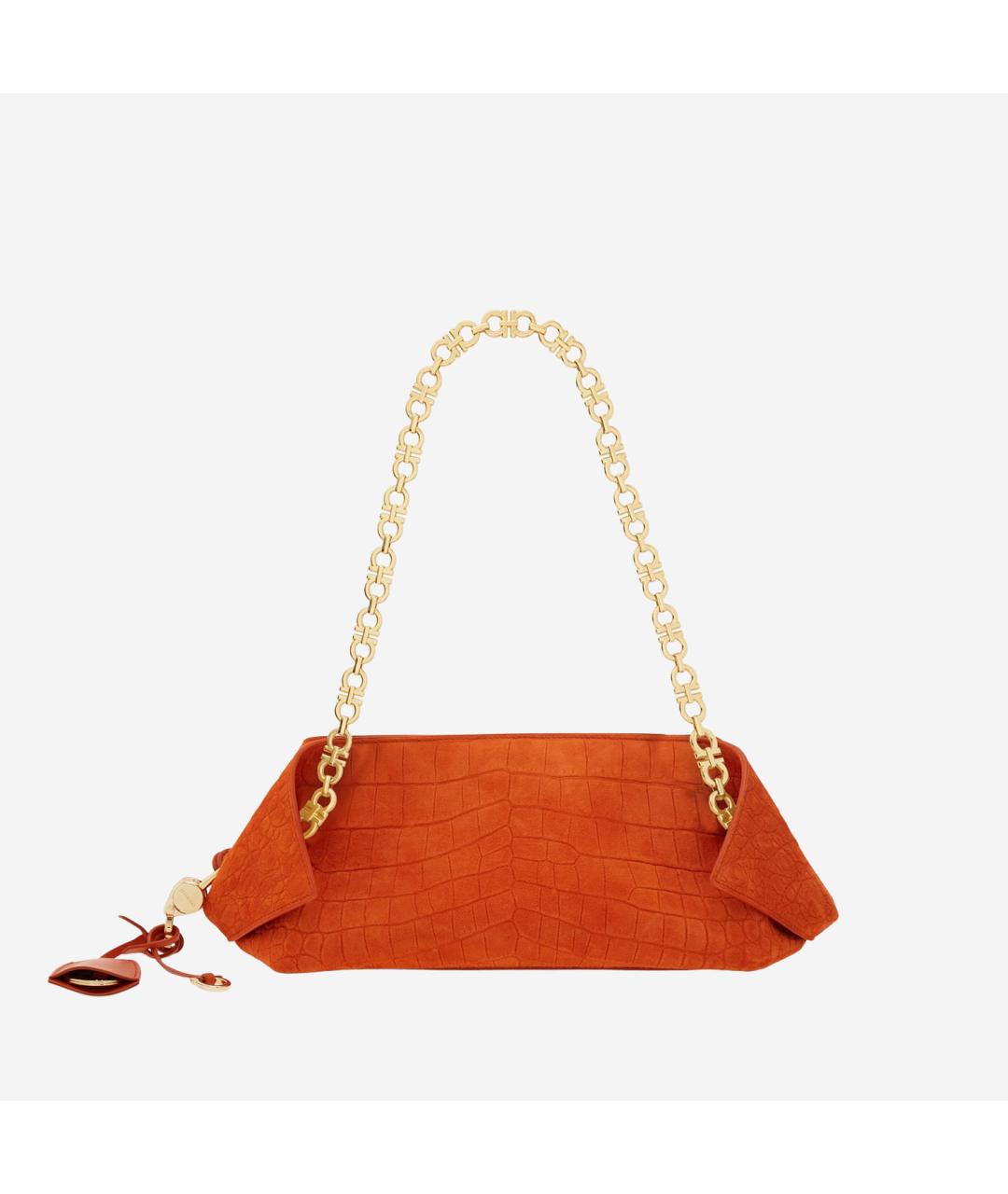 FERRAGAMO Оранжевая замшевая сумка через плечо, фото 4