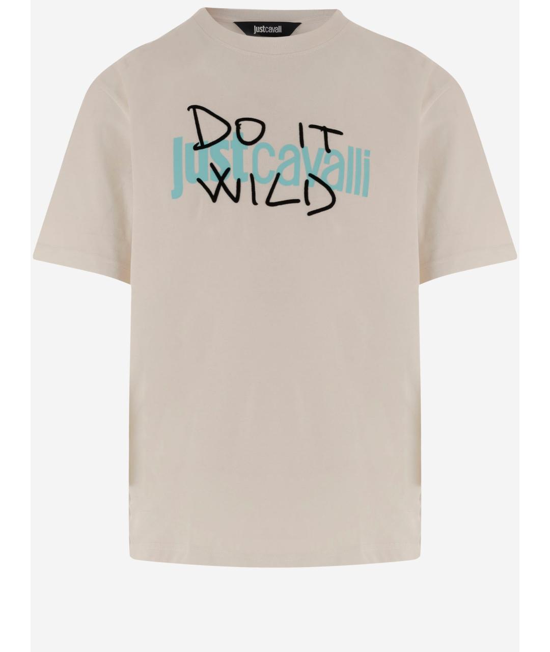 JUST CAVALLI Бежевая хлопковая футболка, фото 4