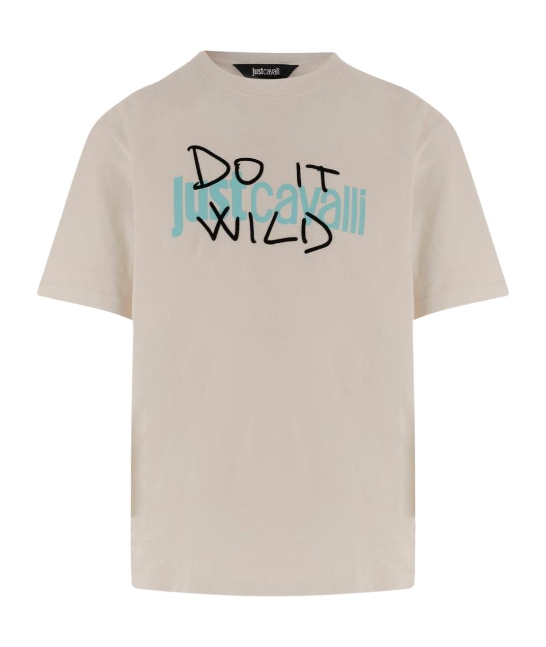 JUST CAVALLI Бежевая хлопковая футболка, фото 1
