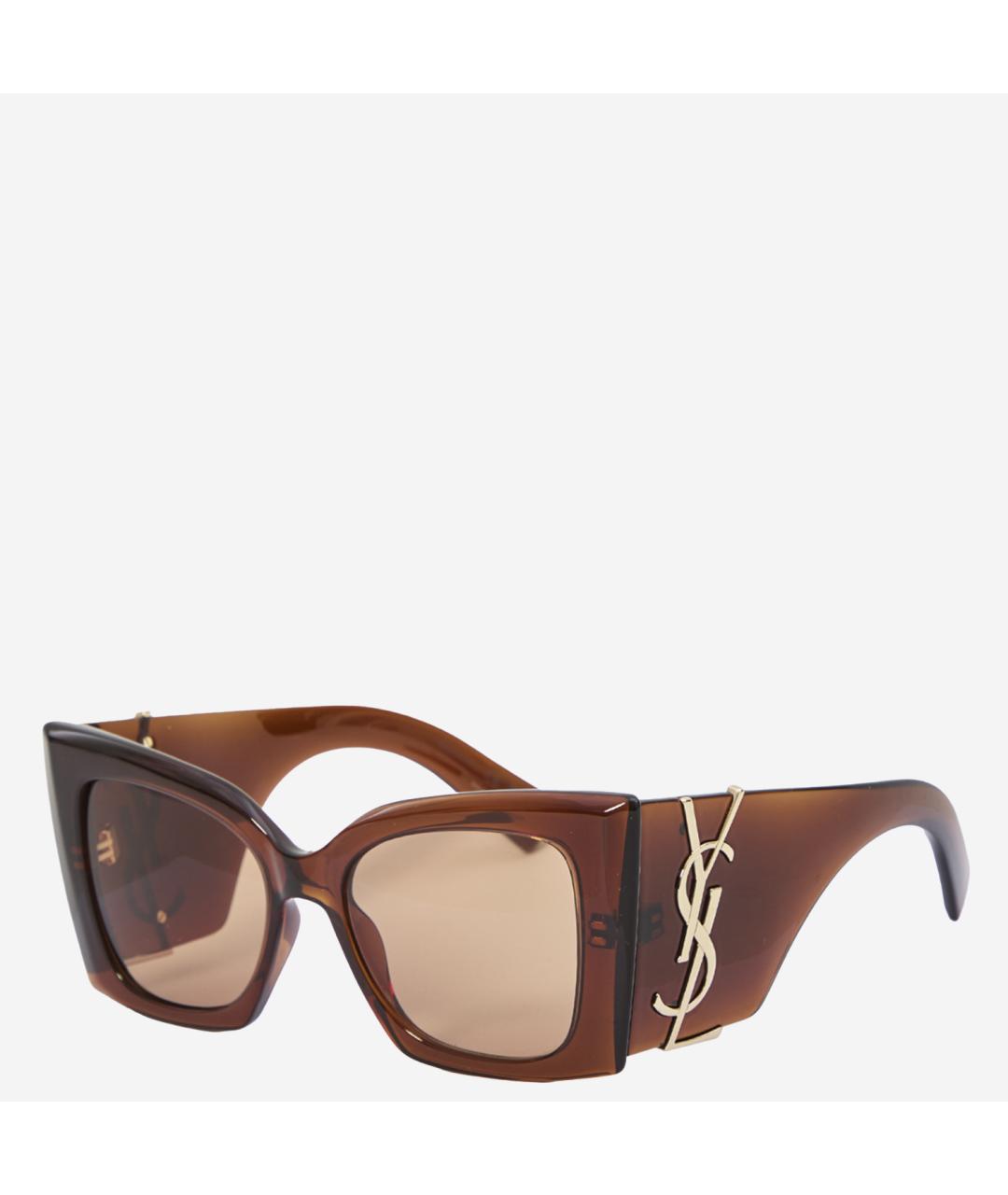 SAINT LAURENT Коричневые пластиковые солнцезащитные очки, фото 1