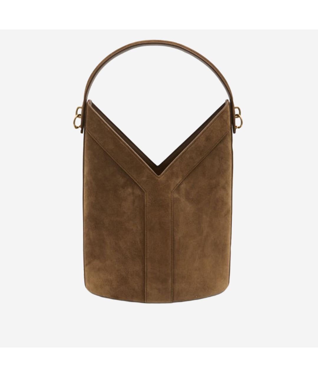 SAINT LAURENT Коричневая замшевая сумка тоут, фото 3