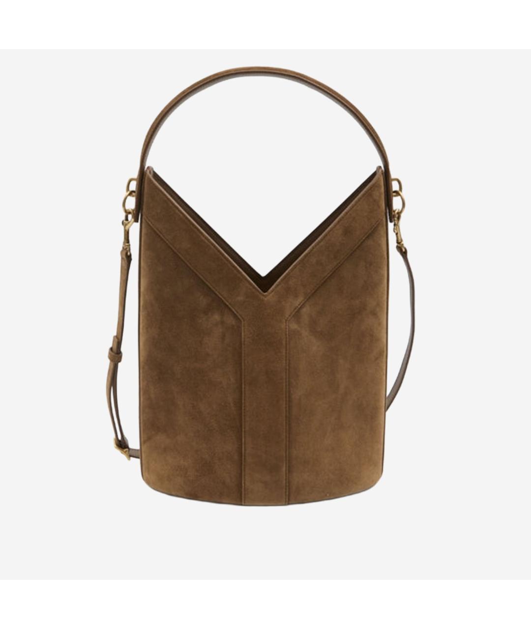 SAINT LAURENT Коричневая замшевая сумка тоут, фото 5