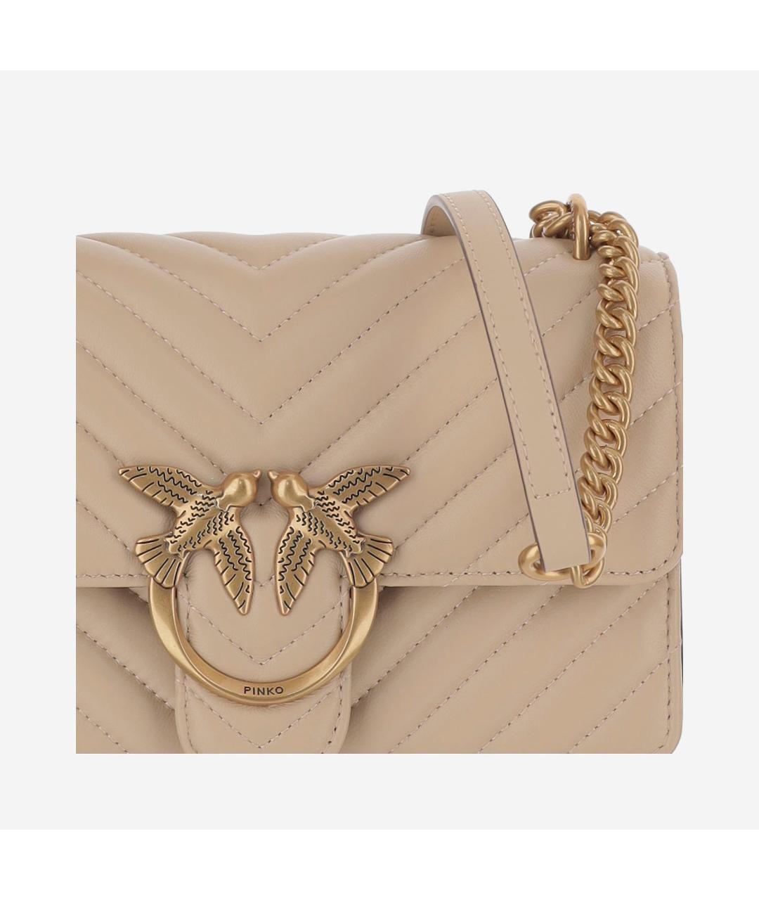 PINKO Бежевая кожаная сумка через плечо, фото 2