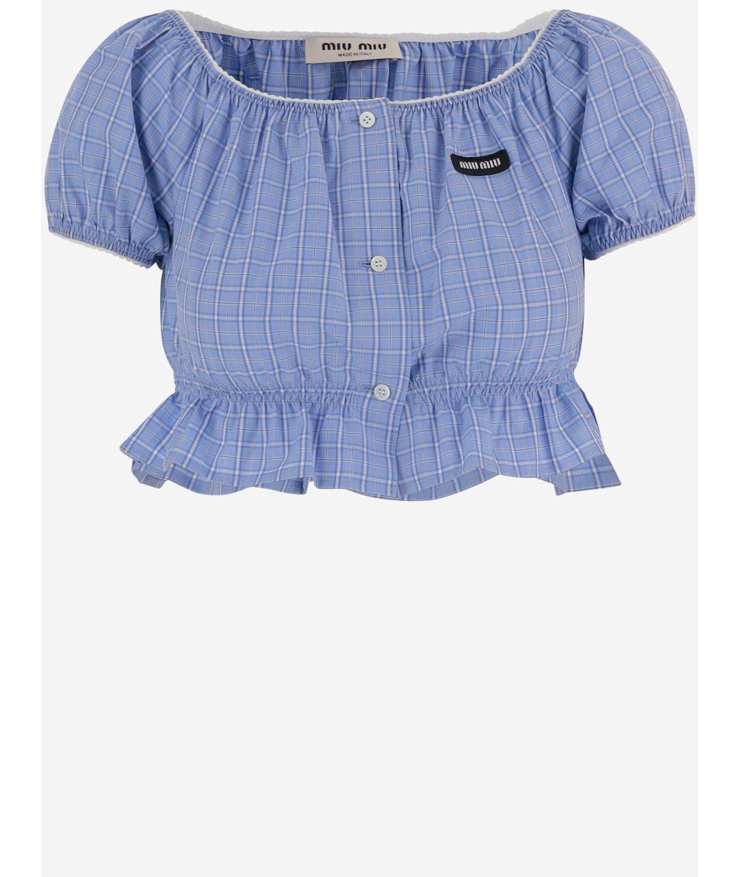 MIU MIU Голубая хлопковая майка, фото 4