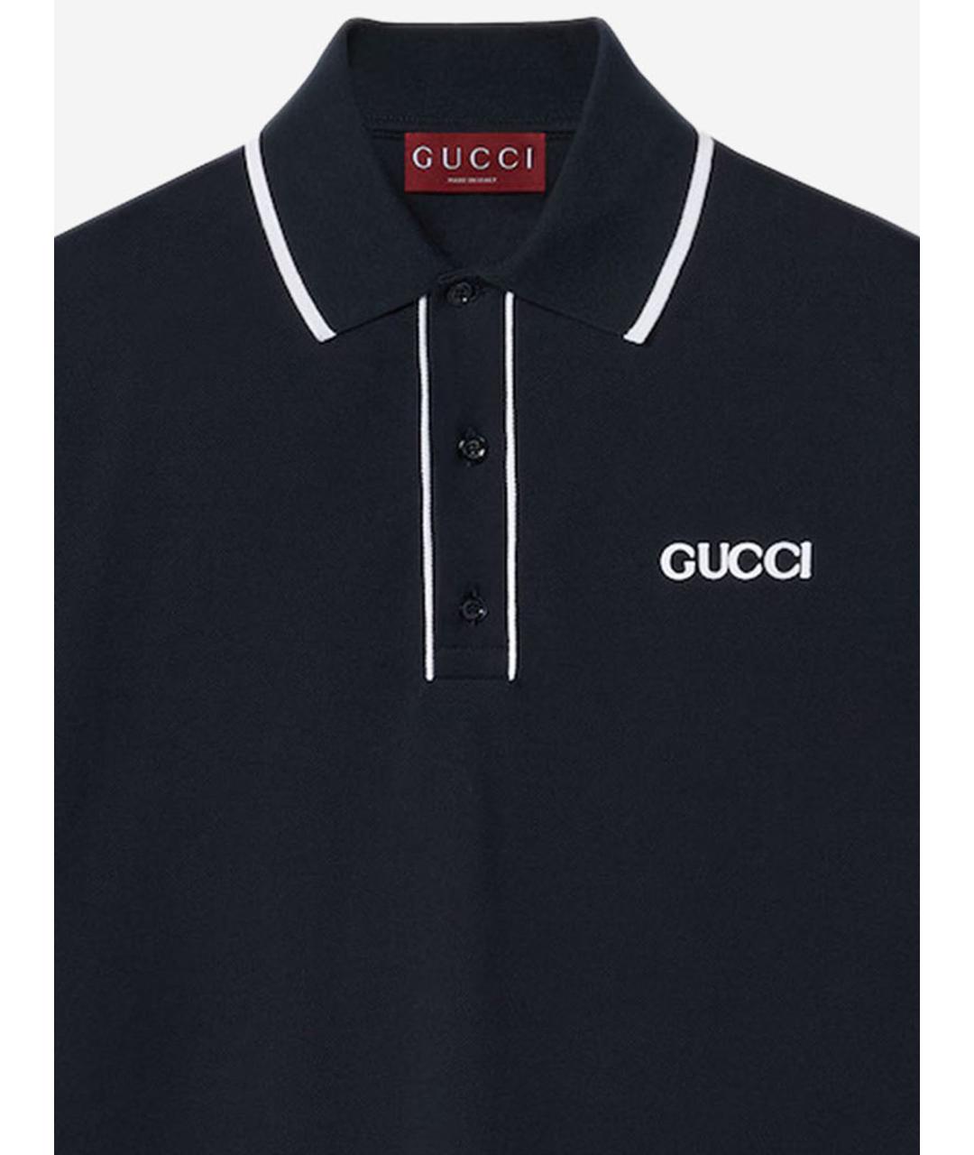 GUCCI Темно-синее хлопковое поло с коротким рукавом, фото 3