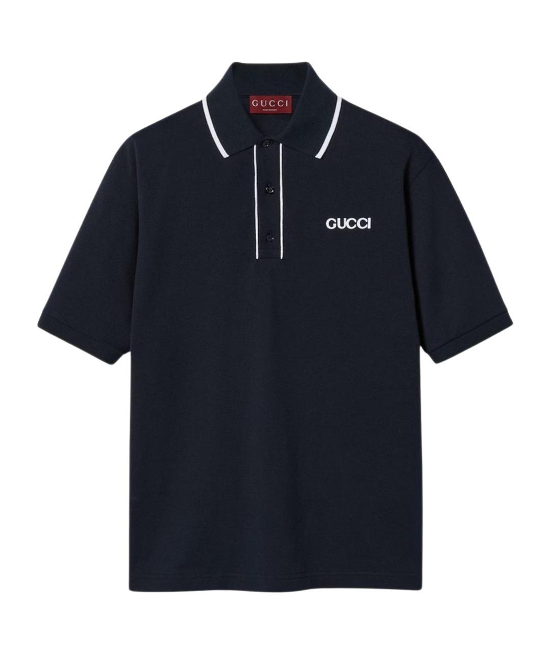 GUCCI Темно-синее хлопковое поло с коротким рукавом, фото 1