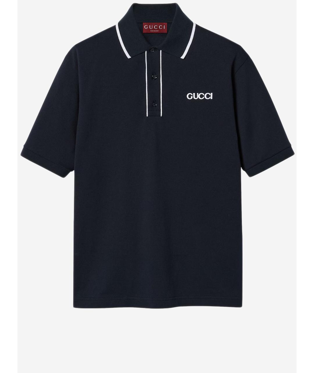 GUCCI Темно-синее хлопковое поло с коротким рукавом, фото 4