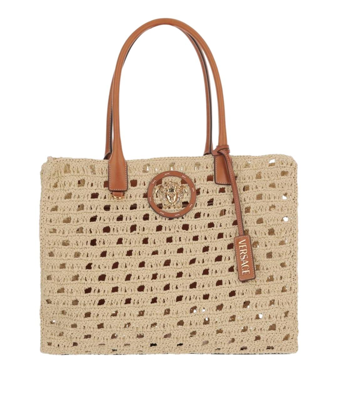 VERSACE Бежевая пелетеная сумка тоут, фото 1