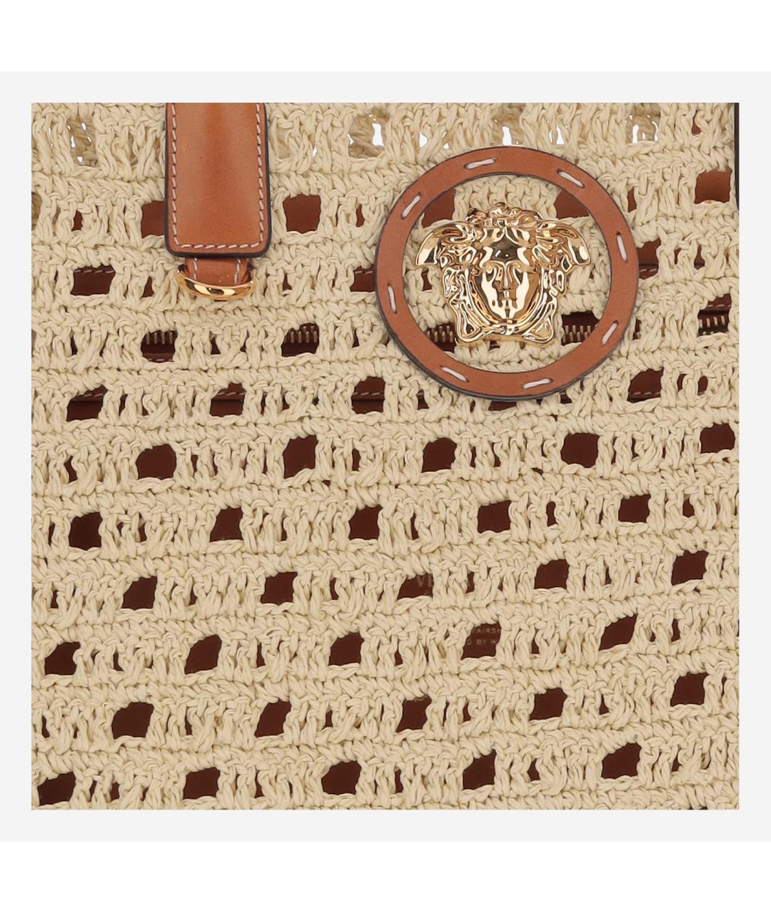 VERSACE Бежевая пелетеная сумка тоут, фото 4