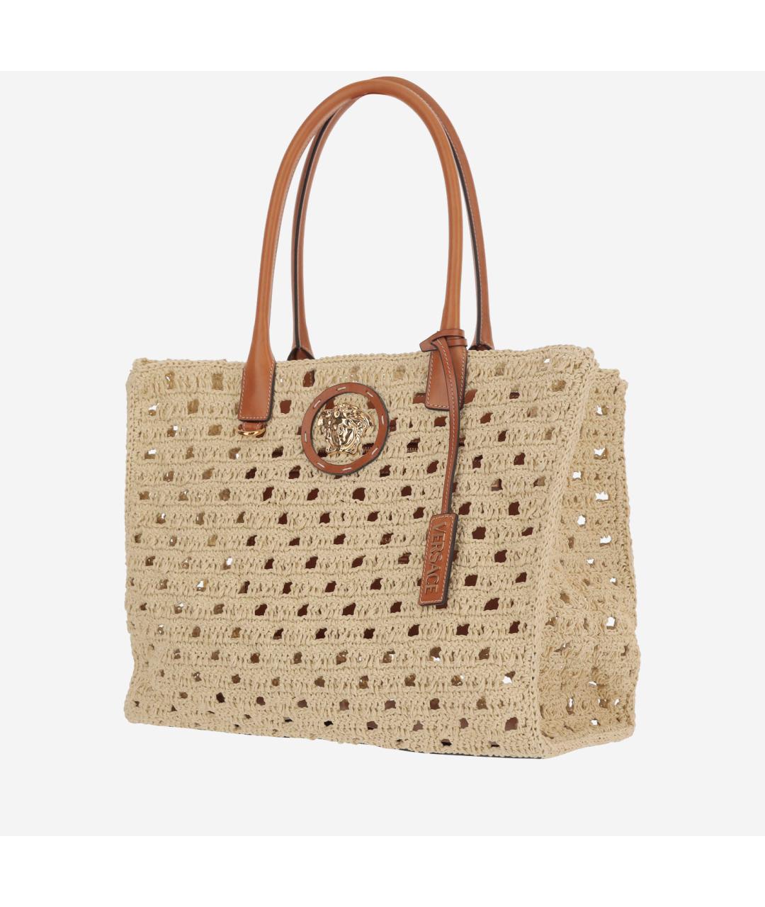 VERSACE Бежевая пелетеная сумка тоут, фото 2