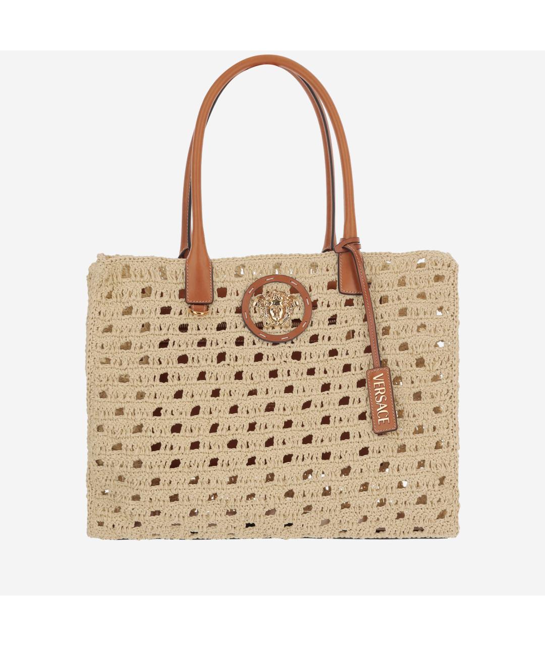VERSACE Бежевая пелетеная сумка тоут, фото 5
